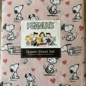 NEW Peanuts Snoopy Woodstock Pink Hearts QUEEN Size Sheet Set